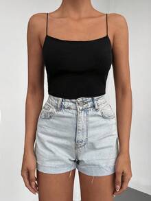 Cottnline Solid Cami Top - Black - View 5