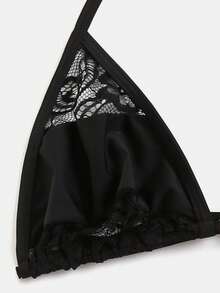 Swim SXY 蕾絲拼接吊脖側繫帶比基尼泳裝 - 黑色 - 查看 7