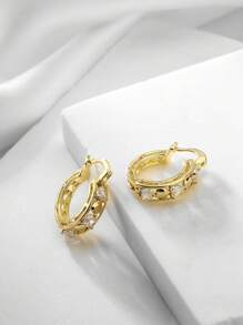 1 Cặp bông tai kẹp hình trái tim bằng hợp kim đồng Cubic Zirconia, Trang sức thời trang đeo hàng ngày, Quà tặng, Ngày lễ tình nhân - Vàng - Xem 2