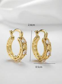 1 Cặp bông tai kẹp hình trái tim bằng hợp kim đồng Cubic Zirconia, Trang sức thời trang đeo hàng ngày, Quà tặng, Ngày lễ tình nhân - Vàng - Xem 4