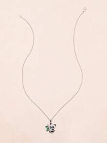水鑽裝飾貓熊吊墜項鍊 - 銀色 - 查看 3