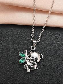 水鑽裝飾貓熊吊墜項鍊 - 銀色 - 查看 5