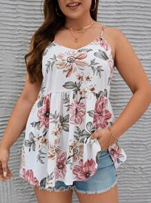 SHEIN LUNE Áo hai dây Plus Size Viên lá sen Hoa Boho - trắng - Xem 1