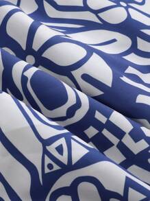 DAZY Allover Print One Shoulder Tulip Hem Dress Sundress - Blue and White - View 4