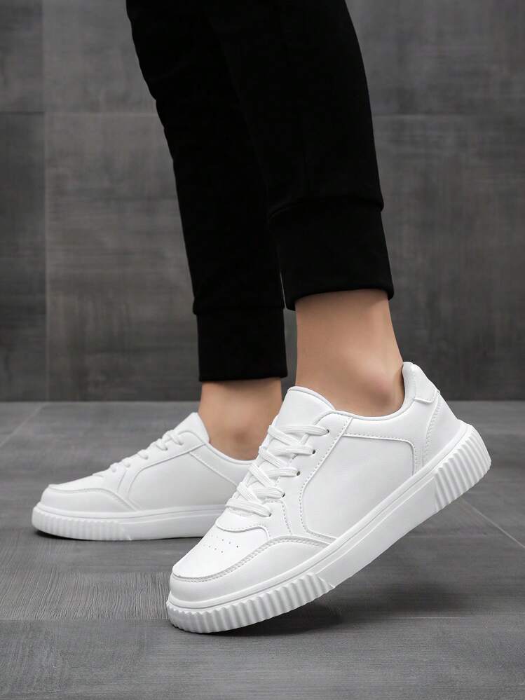Homme Baskets minimaliste patin à lacets sport - Blanc - Voir 5