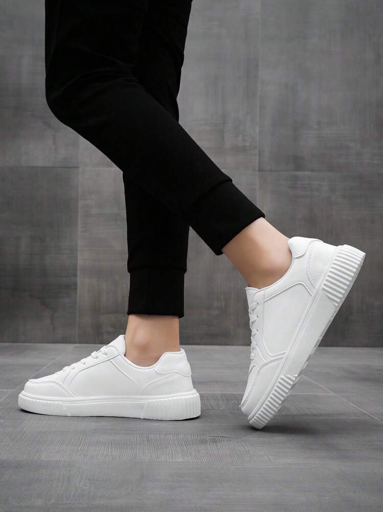 Homme Baskets minimaliste patin à lacets sport - Blanc - Voir 6