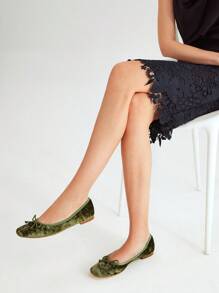 MOTF PREMIUM 方頭絲絨芭蕾舞鞋 - 墨綠色 - 查看 5