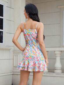 滿版印花荷葉邊吊帶連衣裙 - 彩色 - 查看 2