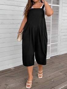 SHEIN LUNE Plus Solid Overall Jumpsuit Without Tee - Black - View 1