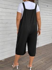 SHEIN LUNE Plus Solid Overall Jumpsuit Without Tee - Black - View 2