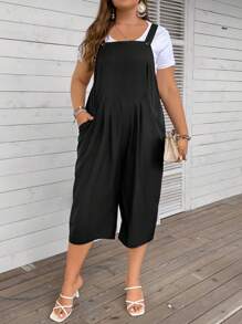 SHEIN LUNE Plus Solid Overall Jumpsuit Without Tee - Black - View 3