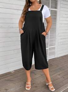 SHEIN LUNE Plus Solid Overall Jumpsuit Without Tee - Black - View 5