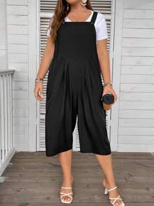 SHEIN LUNE Plus Solid Overall Jumpsuit Without Tee - Black - View 6