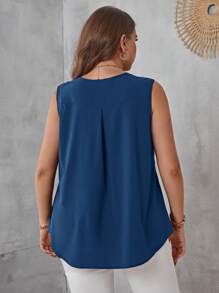 SHEIN LUNE Blouse sans manches unicolore col en V - Bleu marine - Voir 2