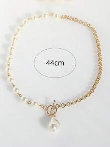 1入組時尚人造珍珠墜飾OT搭扣項鍊適合女士日常裝飾 - 彩色 - 查看 3