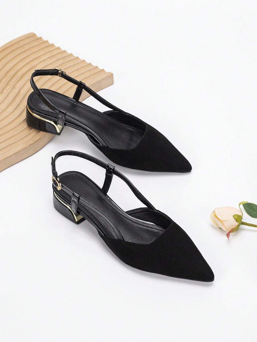 Fall/Winter Pointed Toe Low Heel Slingback Loafers For Women,Flats - Black - View 1