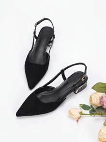 Fall/Winter Pointed Toe Low Heel Slingback Loafers For Women,Flats - Black - View 2