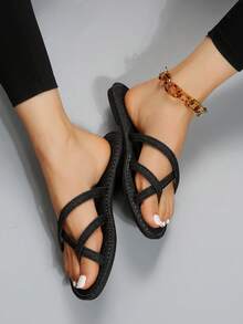 女士極簡交叉丁字褲牛仔時尚涼鞋