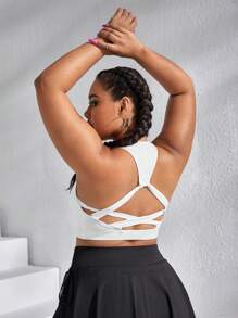 Plus Criss Cross Back Sports Bra - White - View 3