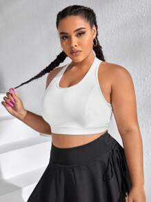 Plus Criss Cross Back Sports Bra - White - View 1