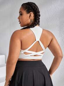 Plus Criss Cross Back Sports Bra - White - View 2