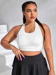 Plus Criss Cross Back Sports Bra - White - View 5
