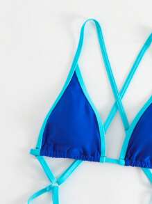 SHEIN Swim SXY Bañador una pieza unido en contraste con abertura - azul real - Ver 3