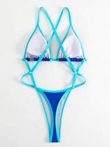 SHEIN Swim SXY Bañador una pieza unido en contraste con abertura - azul real - Ver 4