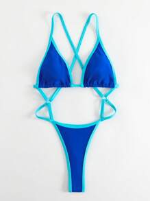SHEIN Swim SXY Bañador una pieza unido en contraste con abertura - azul real - Ver 6
