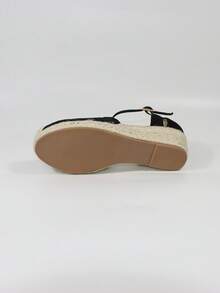 女士極簡編織踝帶坡跟度假坡跟鞋 - 黑色 - 查看 3