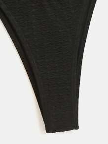 SHEIN Swim Solid Ruched Bikini Set For Summer Beach - Black - View 6