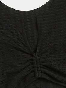 SHEIN Swim Solid Ruched Bikini Set For Summer Beach - Black - View 7