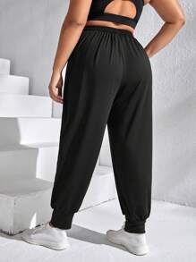SHEIN Daily&Casual 大碼腰部抽繩運動褲 - 黑色 - 查看 2
