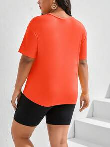 Slaydiva 大碼字母圖案落肩T恤和騎行褲 - 橘色 - 查看 2