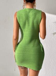 SHEIN Swim 側邊綁帶罩衫連衣裙 - 青檸色 - 查看 3