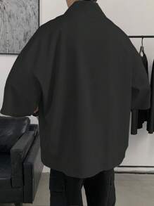 Manfinity Hypemode Lỏng lẻo Nam Kimono Với Vá lại Đồ trang trí , Túi Kép Và Thả vai Thiết kế - màu đen - Xem 2