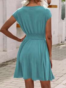 SHEIN LUNE Đầm Trọn gói Dải chun màu trơn Giải trí - Màu xanh Cadet - Xem 2