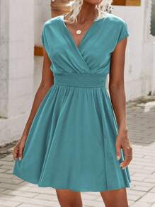 SHEIN LUNE Đầm Trọn gói Dải chun màu trơn Giải trí - Màu xanh Cadet - Xem 3