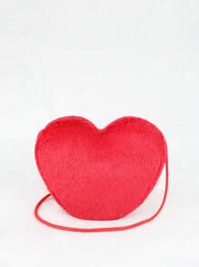 Kids Heart Design Flannelette Crossbody Bag - Red - View 1