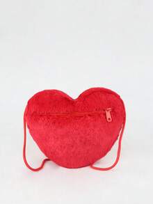 Kids Heart Design Flannelette Crossbody Bag - Red - View 2