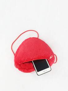 Kids Heart Design Flannelette Crossbody Bag - Red - View 4