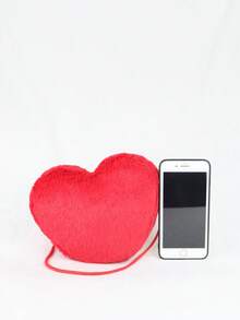 Kids Heart Design Flannelette Crossbody Bag - Red - View 5