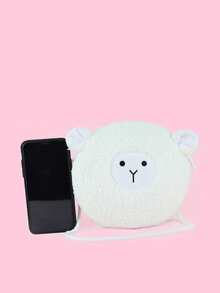 Kids Sheep Design Flannelette Zipper Crossbody Bag - White - View 3