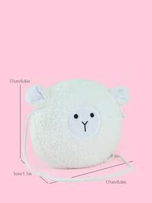 Kids Sheep Design Flannelette Zipper Crossbody Bag - White - View 5