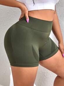 Yoga Basic 大碼寬腰帶運動短褲 - 軍綠色 - 查看 3