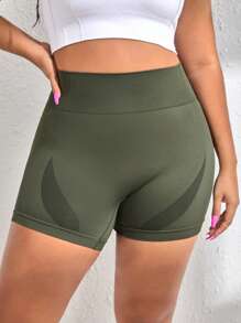 Yoga Basic 大碼寬腰帶運動短褲 - 軍綠色 - 查看 5