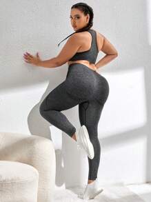 Yoga Futuristic Plus Contrast Binding Sports Set - Grey - View 1