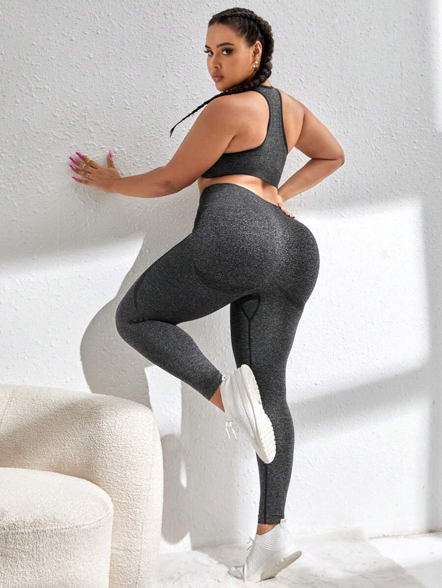 Yoga Futuristic Plus Contrast Binding Sports Set - Grey - View 1