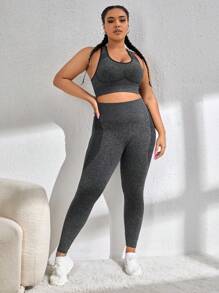 Yoga Futuristic Plus Contrast Binding Sports Set - Grey - View 4