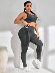 Yoga Futuristic Plus Contrast Binding Sports Set - Grey - View 2